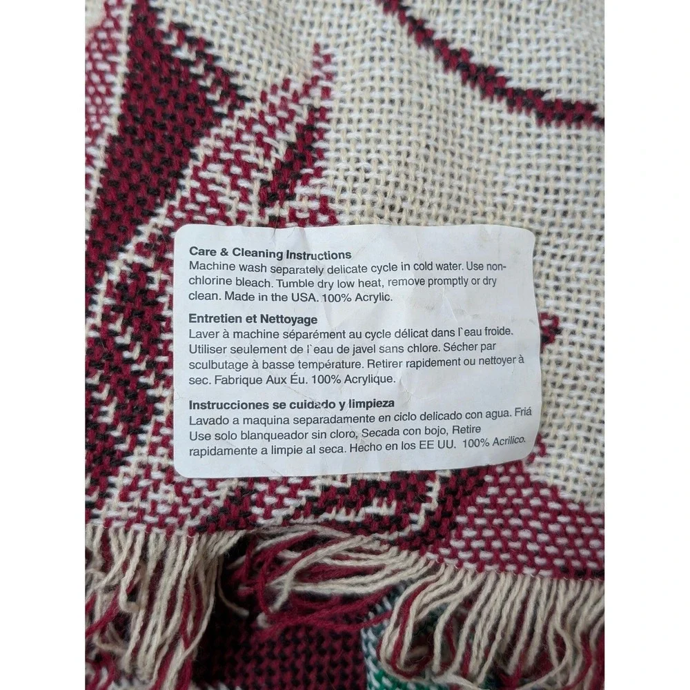 Vintage Christmas Holiday Poinsettia Tapestry Tote Bag & Blanket Fringe Acrylic